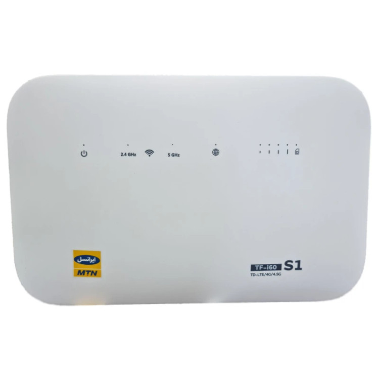 مودم 4G ایرانسل مدل TF-i60 S1 با پشتیبانی شبکههای 4G، 4.5G، TD-LTE و 3G، قابلیت اتصال همزمان 32 کاربر، پشتیبانی از 4 SSID مستقل و آنتن داخلی MIMO4x4