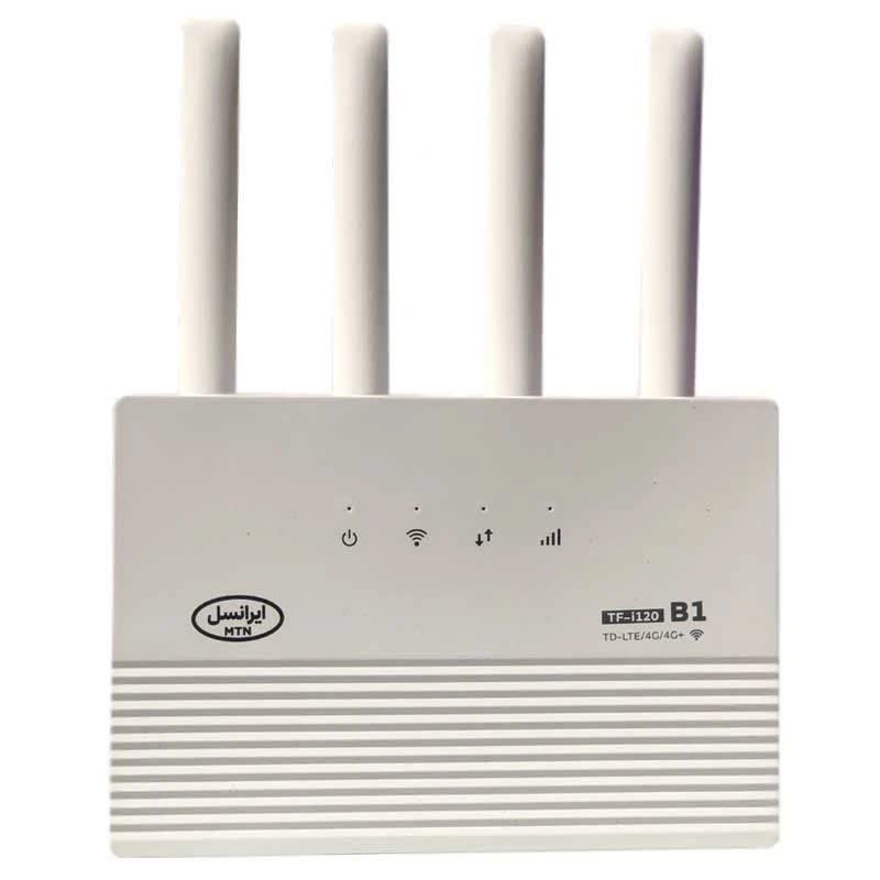 مودم روتر 4G ایرانسل مدل TF-i120 B1 با حمایت LTE Cat 12، سرعت دانلود 600 مگابیت، آپلود 100 مگابیت، وای‌فای دوبانده 2.4 و 5 گیگاهرتز، پشتیبانی همزمان 32 کاربر، چهار پورت اترنت و قابلیت اتصال بی‌سیم و باسیم