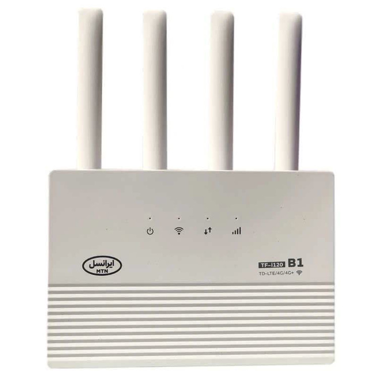 مودم روتر 4G ایرانسل مدل TF-i120 B1 با حمایت LTE Cat 12، سرعت دانلود 600 مگابیت، آپلود 100 مگابیت، وایفای دوبانده 2.4 و 5 گیگاهرتز، پشتیبانی همزمان 32 کاربر، چهار پورت اترنت و قابلیت اتصال بیسیم و باسیم